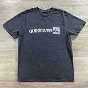 Vintage Quiksilver Large Surf Logo T-Shirt Gray Red Tag 90s Y2K Skater Grunge